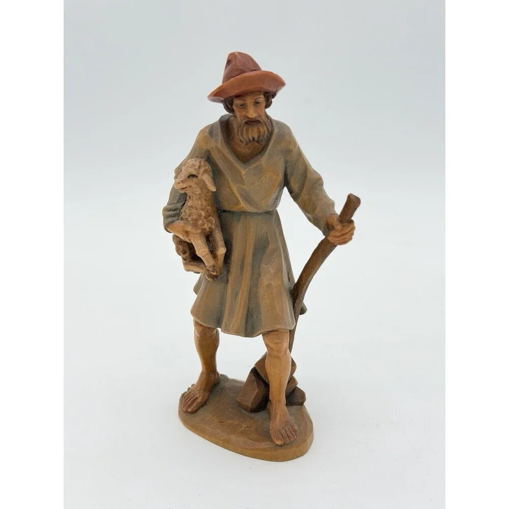 Anri Italy Folk Art Vintage Hand Carved Wood Shepherd Nativity Figurine 5.5”H